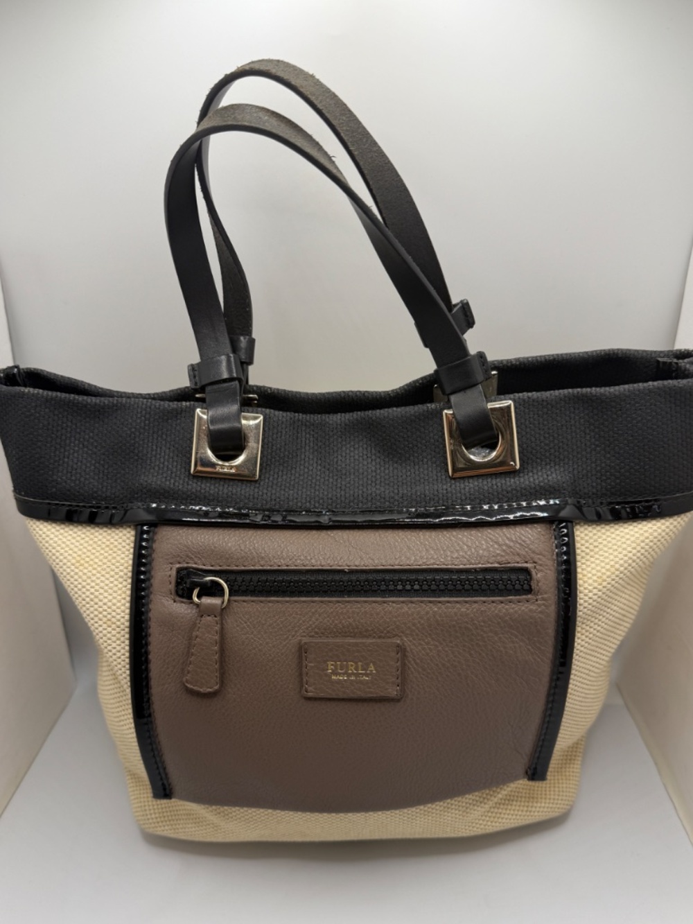 FURLA CREAM/BROWN/BLACK SMALL TOTE! - Picture 14 of 17